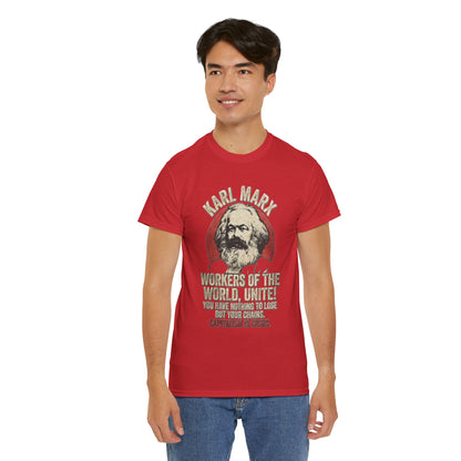 T-shirt avec portrait de Karl Marx et inscription « Prolétaires de tous les pays, unissez-vous » | T-shirt politique