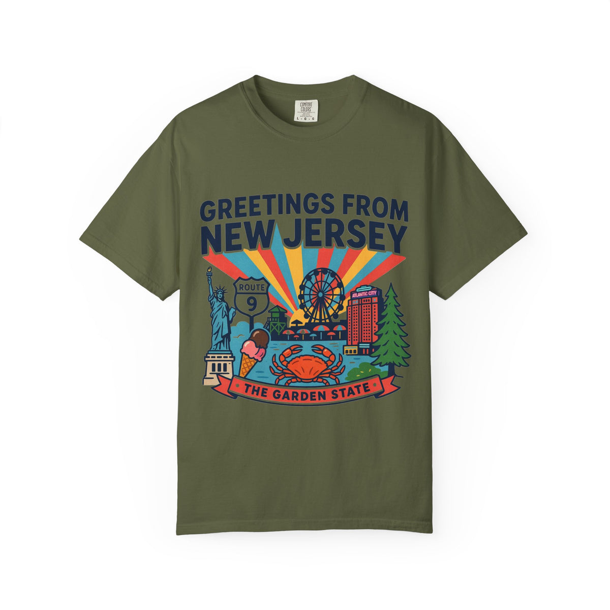 Camiseta «Saludos desde Nueva Jersey» | Diseño de postal del Estado Jardín de Nueva Jersey