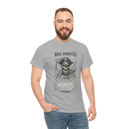 Skull Reel Addicted Fishing Design T-Shirt