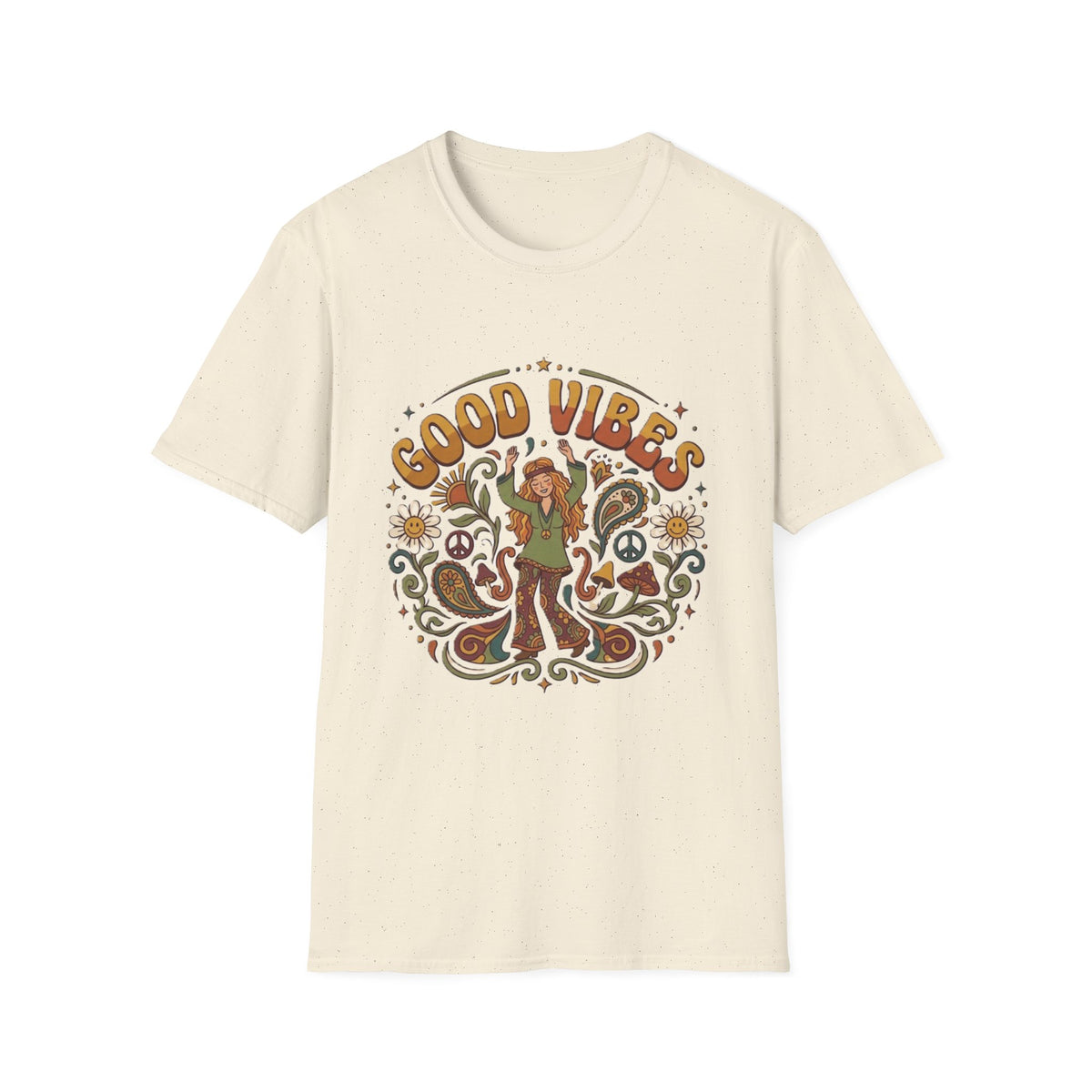 Good Vibes Hippie Flower Power T-Shirt | Retro 70s Peace Design