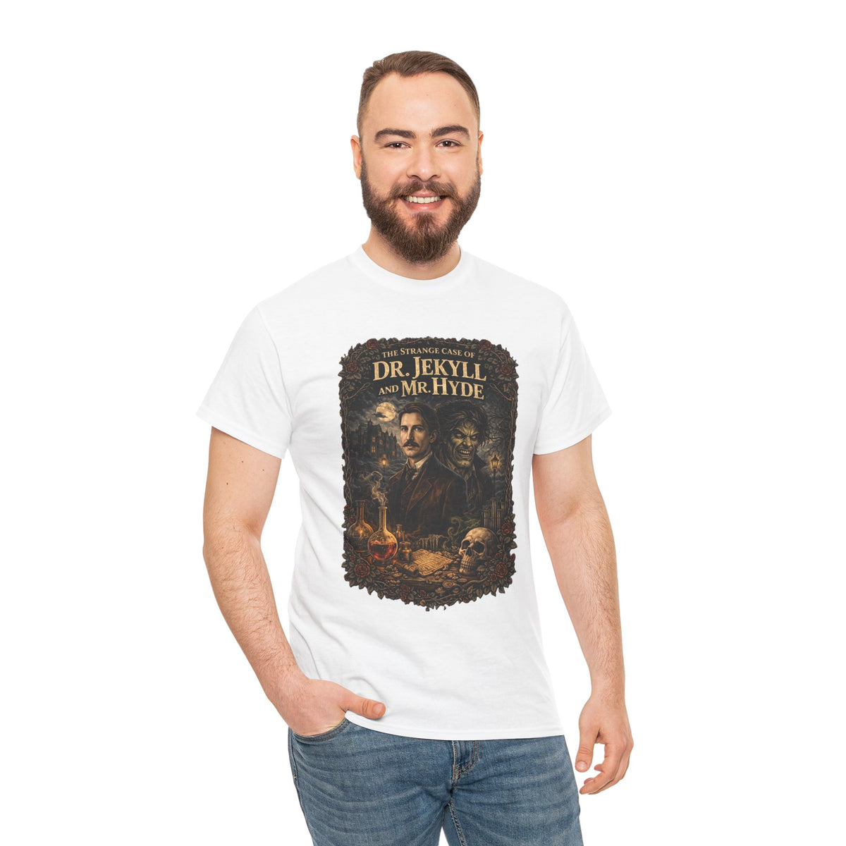 Dr. Jekyll and Mr. Hyde Gothic Portrait Tee | Classic Horror Novel Artwork