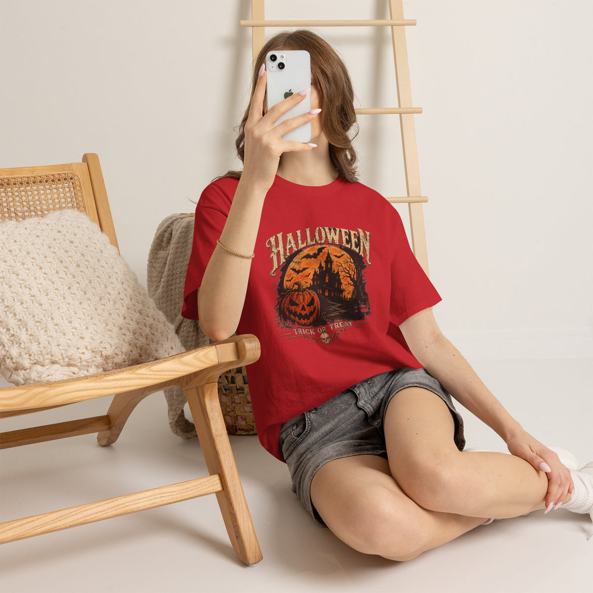 T-shirt vintage avec scène de citrouille d'Halloween | Graphisme rétro « Trick or Treat »