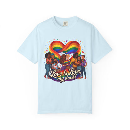 T-shirt LGBTQ cœur arc-en-ciel Love Is Love | T-shirt avec illustration de fierté LGBTQ pour couples diversifiés