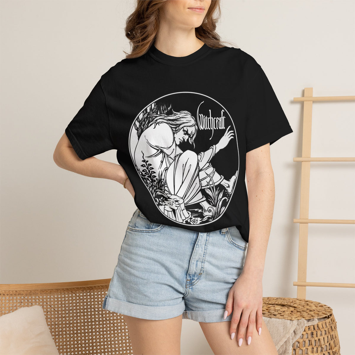 Witchcraft Moon Witch Occult Rock & Doom Metal T-shirt | Vintage Witch Illustration, Halloween Gothic Doom Metal Band Tee