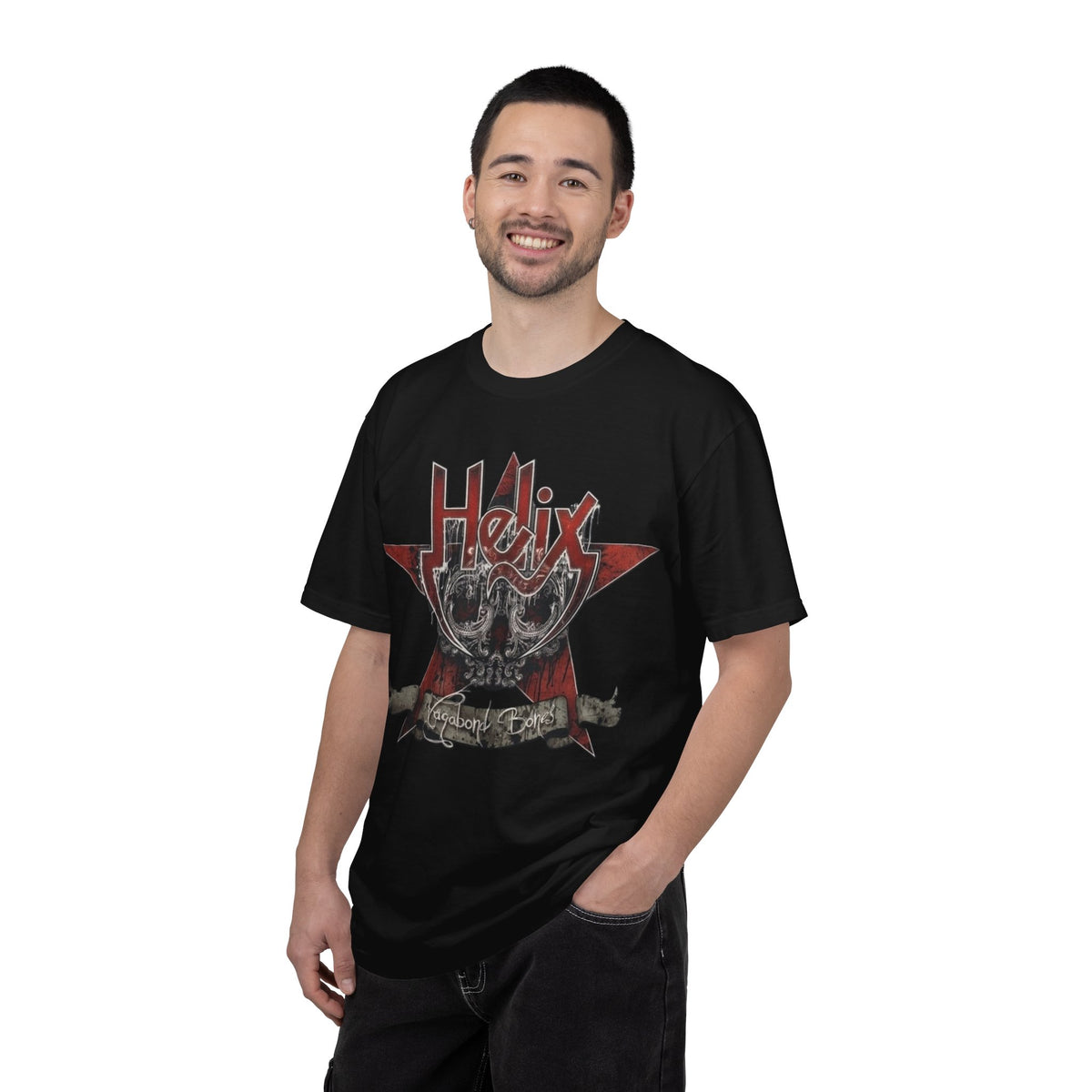 Helix Vagabond Bones Skull Star graphic T-shirt | Vintage Hard Rock Band tee