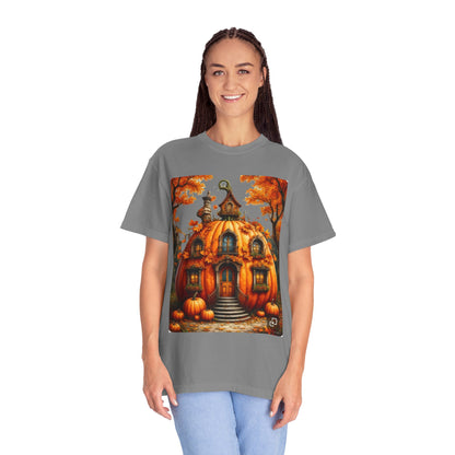 Pumpkin House Illustration T-shirt | Autumn Halloween Pumpkin Cottage