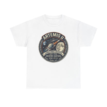 T-shirt de la mission Artemis II en orbite lunaire | Motif écusson fusée lunaire