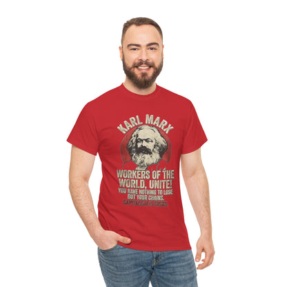 T-shirt avec portrait de Karl Marx et inscription « Prolétaires de tous les pays, unissez-vous » | T-shirt politique