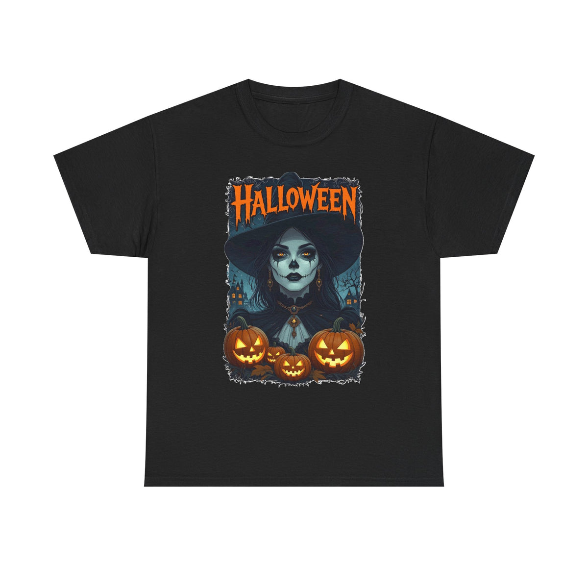 Camiseta de bruja con calabazas de Halloween | Camiseta de arte de calavera de Halloween
