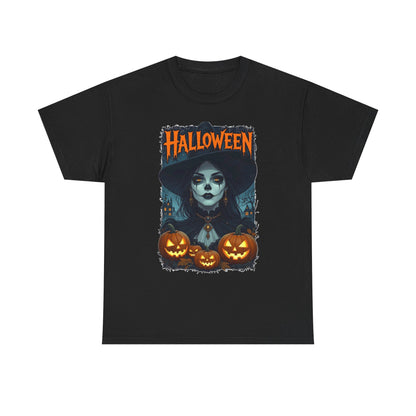 Camiseta de bruja con calabazas de Halloween | Camiseta de arte de calavera de Halloween