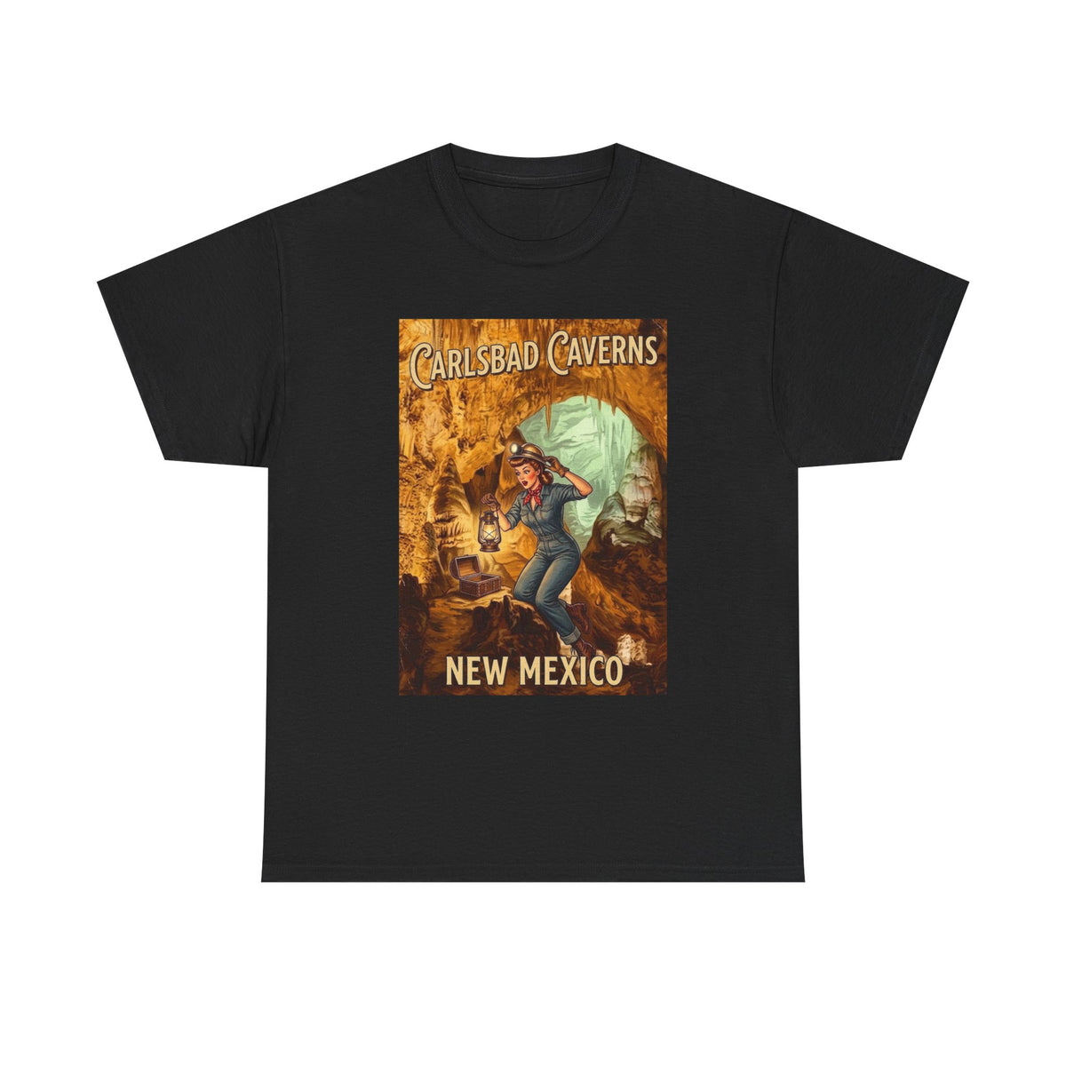 T-shirt avec affiche de grotte de Carlsbad Caverns, Nouveau-Mexique | Graphisme vintage de style pin-up de voyage
