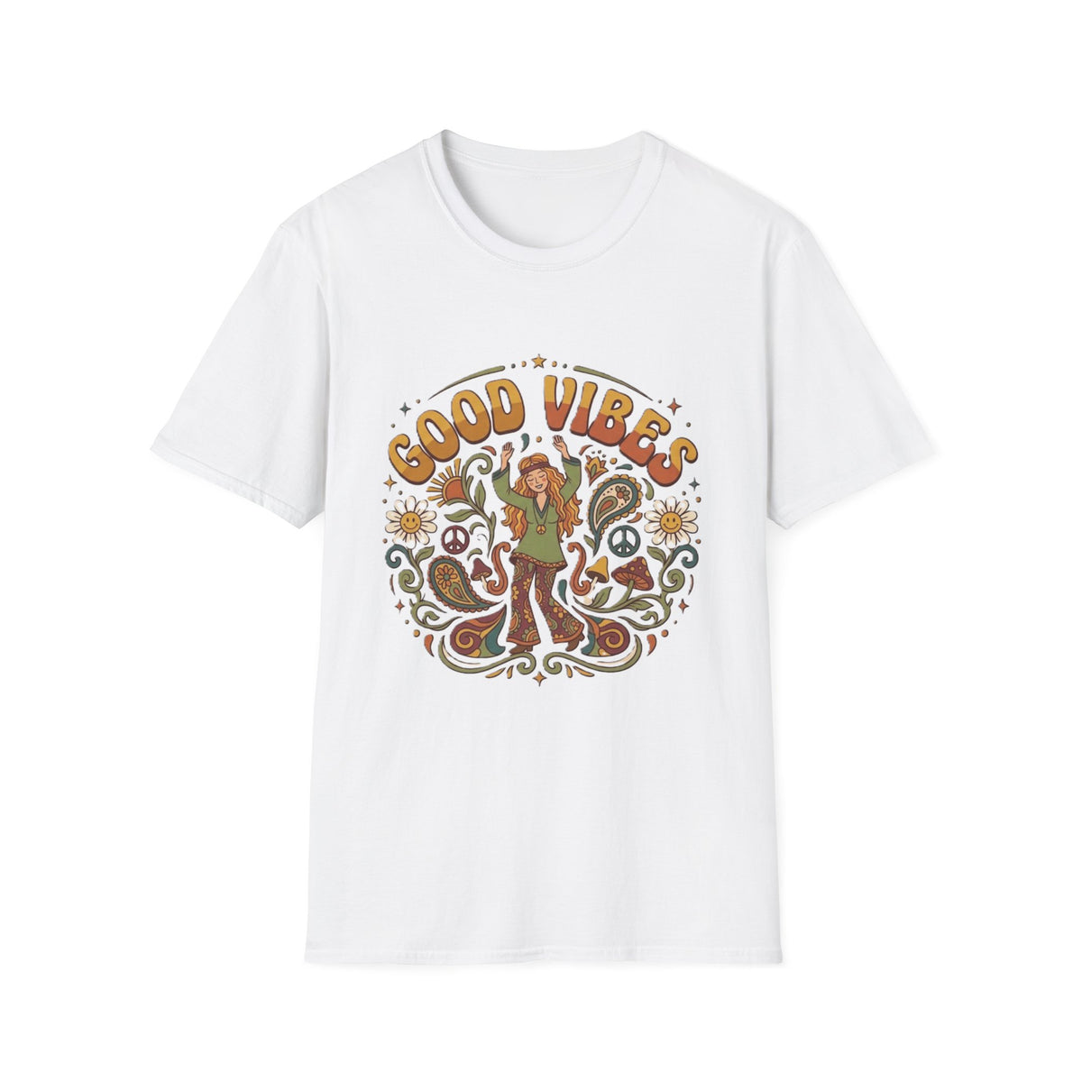 Good Vibes Hippie Flower Power T-Shirt | Retro 70s Peace Design