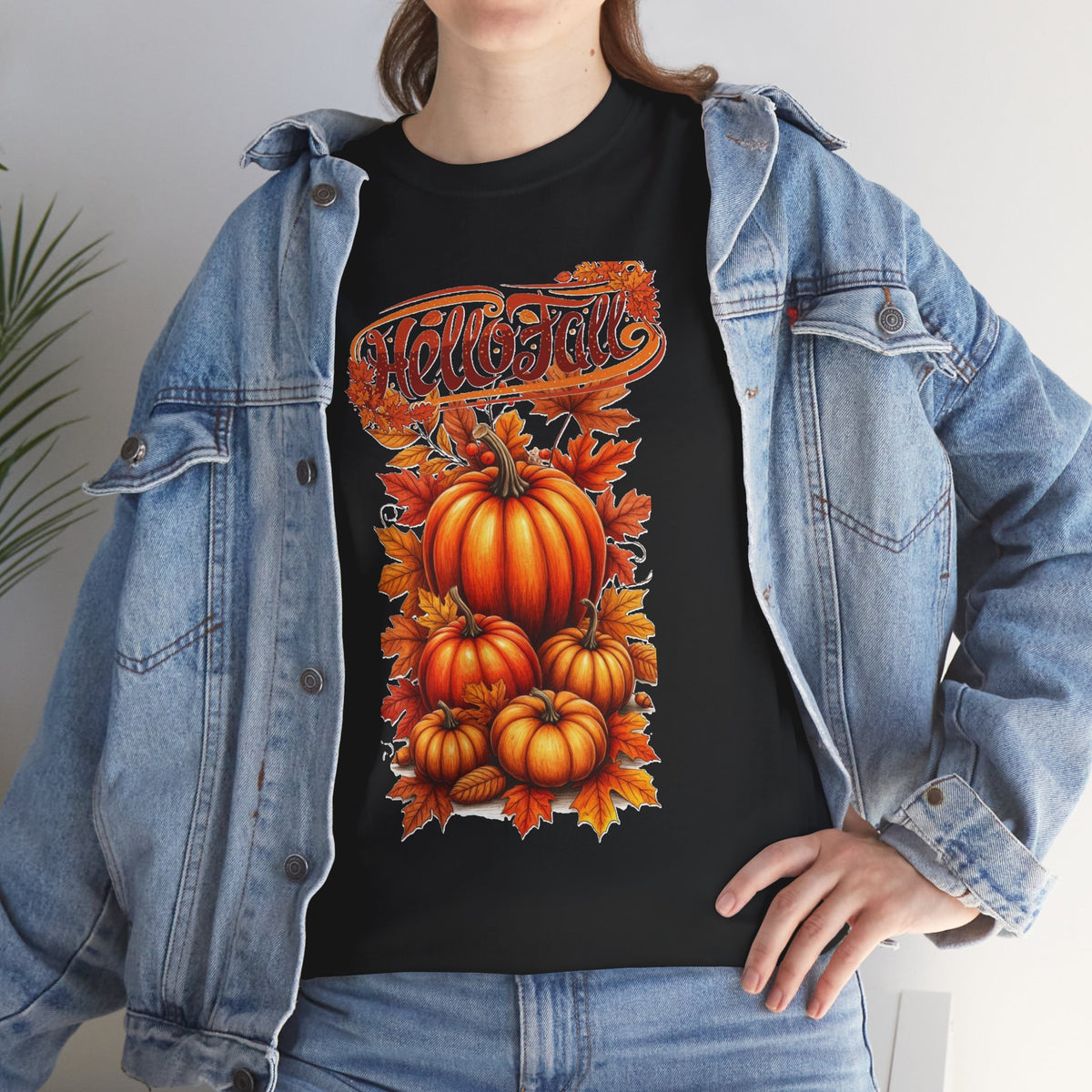 Hello Fall Pumpkin Stack T-Shirt | Autumn Leaves Tee