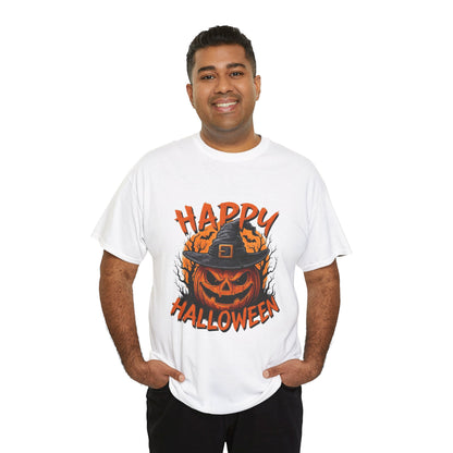 Jack-o'-Lantern Witch Hat Happy Halloween T-Shirt | Pumpkin Scary Mask Tee
