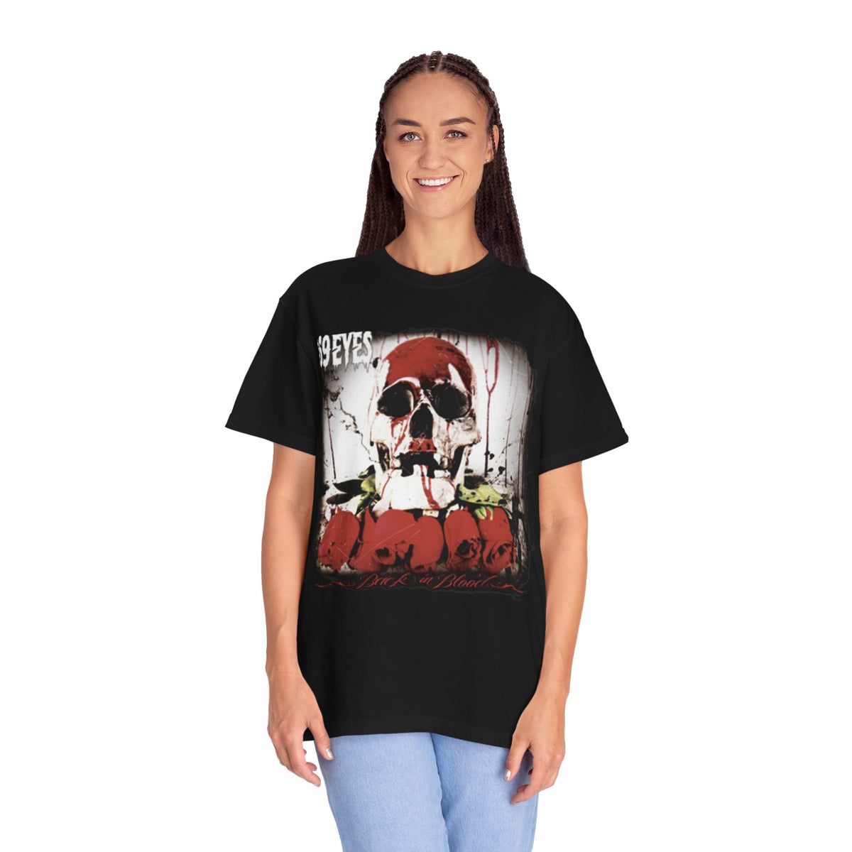 Camiseta The 69 Eyes Back In Blood con calavera y rosas | Camiseta gráfica de banda finlandesa de rock y metal gótico