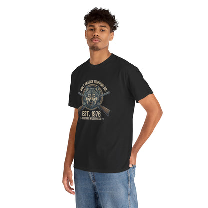 Wolf Head with Crossed Rifles T-Shirt | Hunting Club EST. 1976