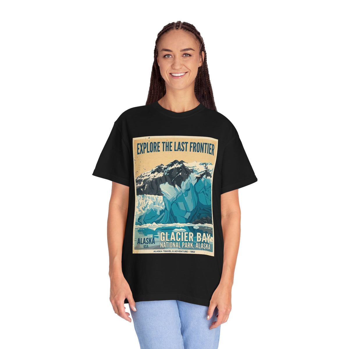 Camiseta con póster del Parque Nacional de la Bahía de los Glaciares | Camiseta de viaje a Alaska