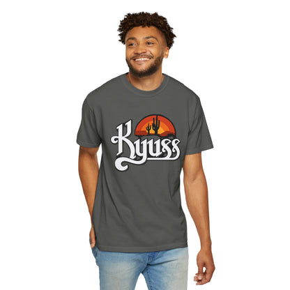 T-shirt Kyuss Desert Sunset Stoner Doom Desert Rock | Logo de groupe américain de Stoner Doom, silhouette de cactus