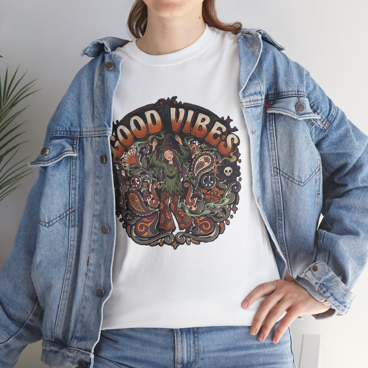 Good Vibes Halloween Tee | Psychedelic Floral Illustration