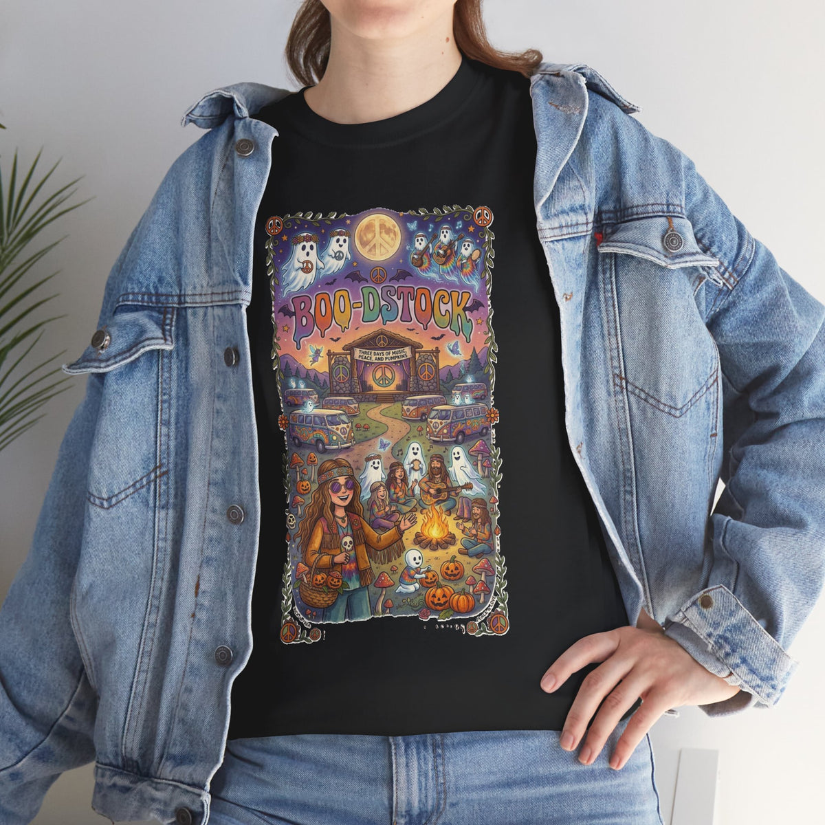 T-shirt d'Halloween hippie Boo-dstock | Tee-shirt d'Halloween effrayant hippie