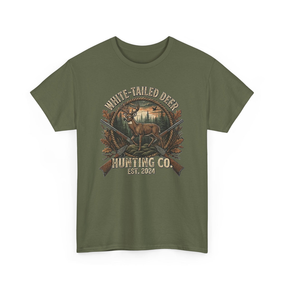 White-Tailed Deer Hunting Co T-Shirt | Deer Rifle Forest Vintage Badge