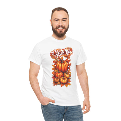 Hello Fall Pumpkin Stack T-Shirt | Autumn Leaves Tee