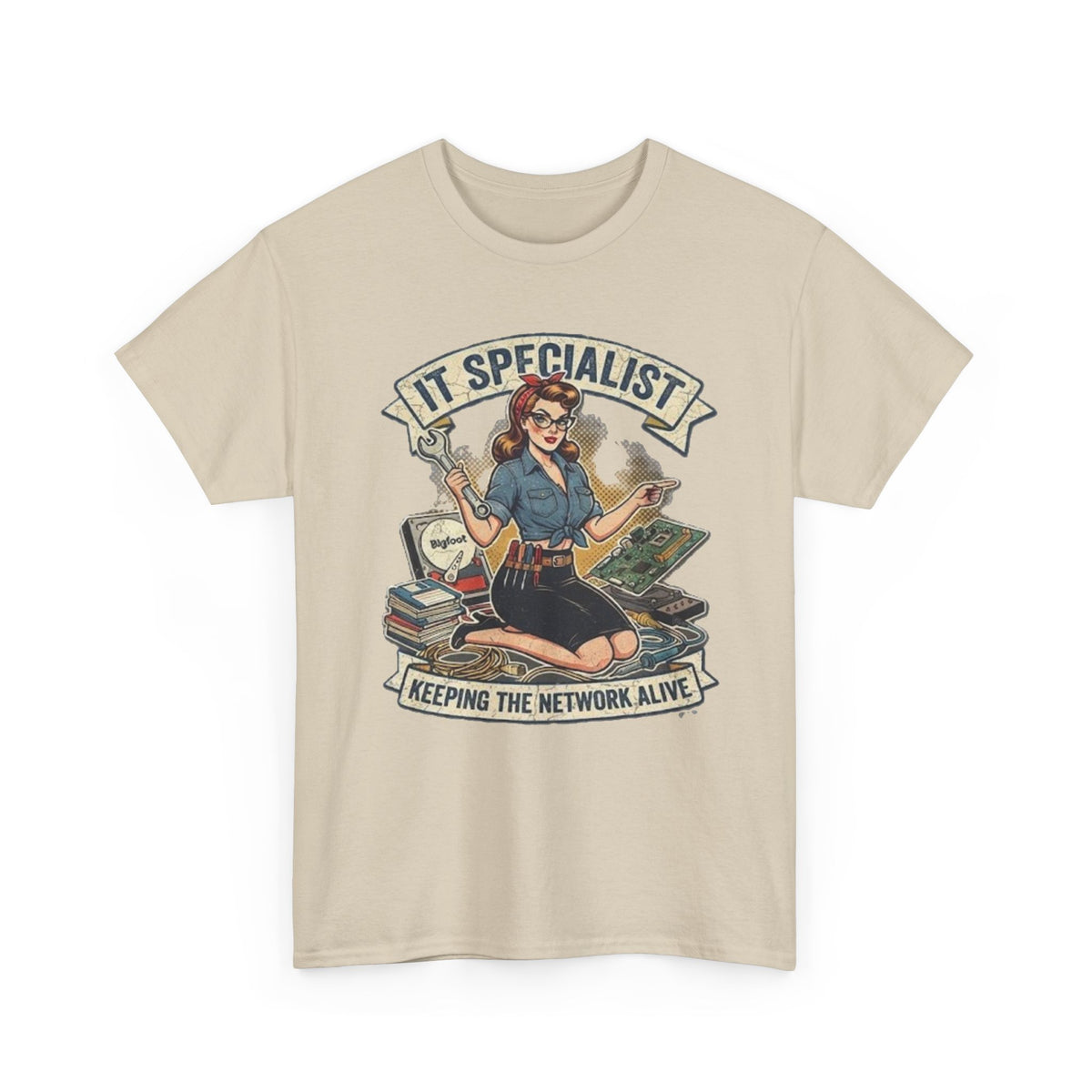 IT Specialist pinup graphic tee | T-Shirt, Keeping the Network Alive design
