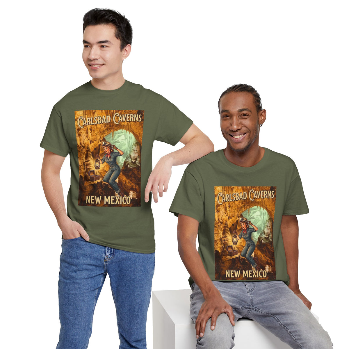 T-shirt avec affiche de grotte de Carlsbad Caverns, Nouveau-Mexique | Graphisme vintage de style pin-up de voyage