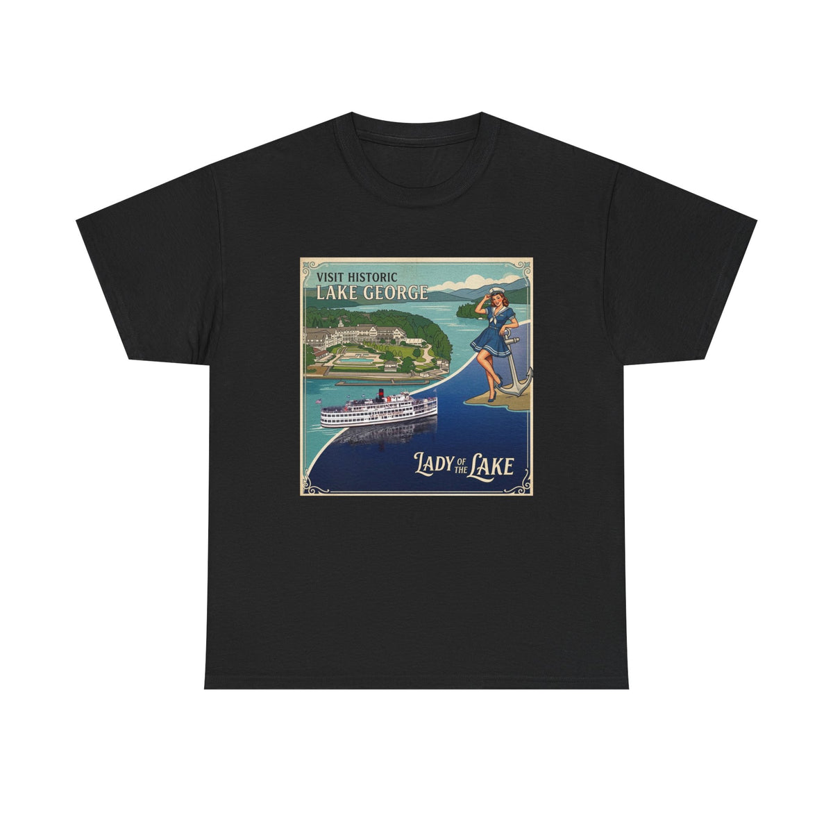 Lake George Upstate NY National / Lady of the Lake vintage poster T-Shirt | Lake George pin up