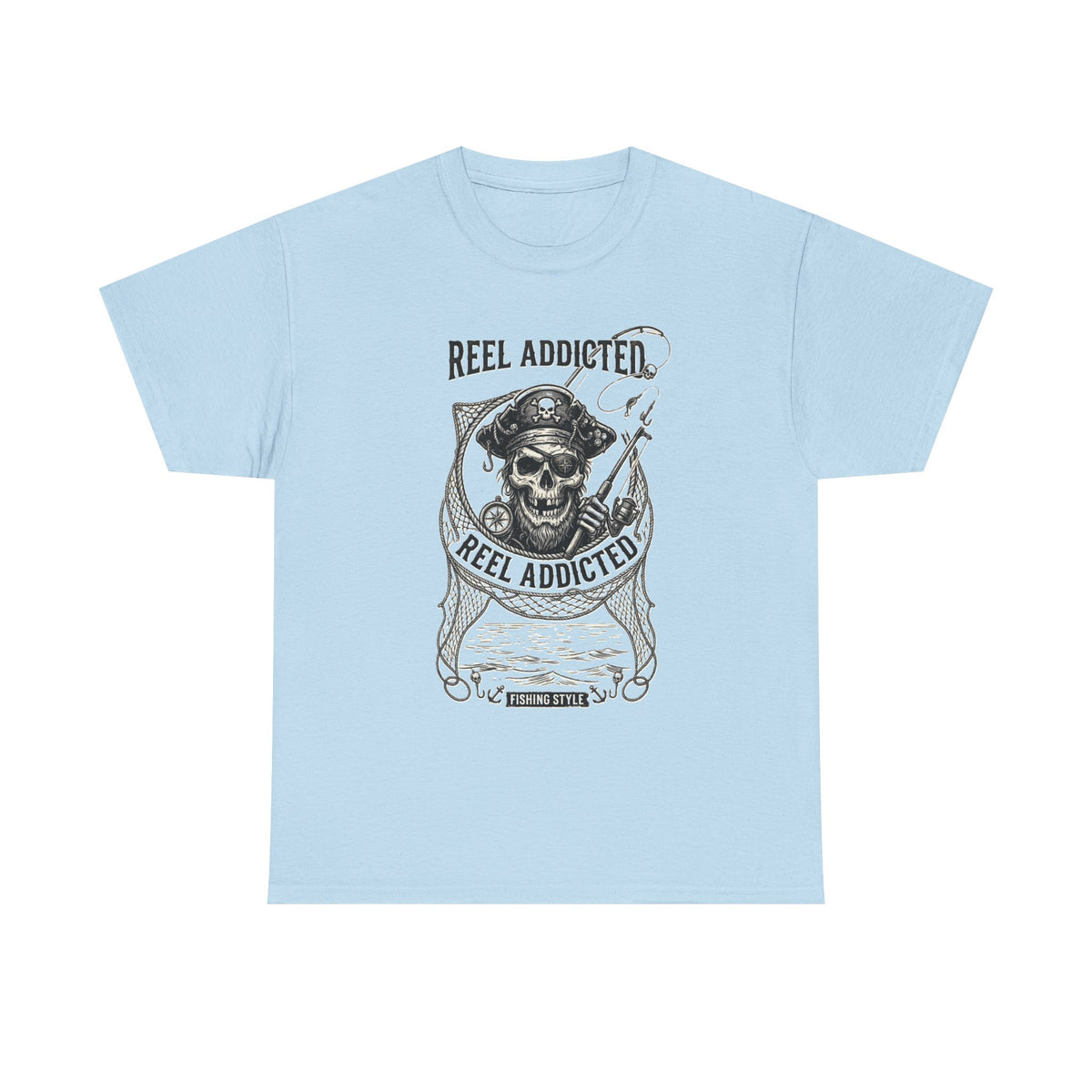 Skull Reel Addicted Fishing Design T-Shirt