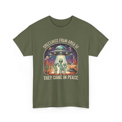 Greetings From Area 51 They Came In Peace Tee | Alien UFO Desert Scene