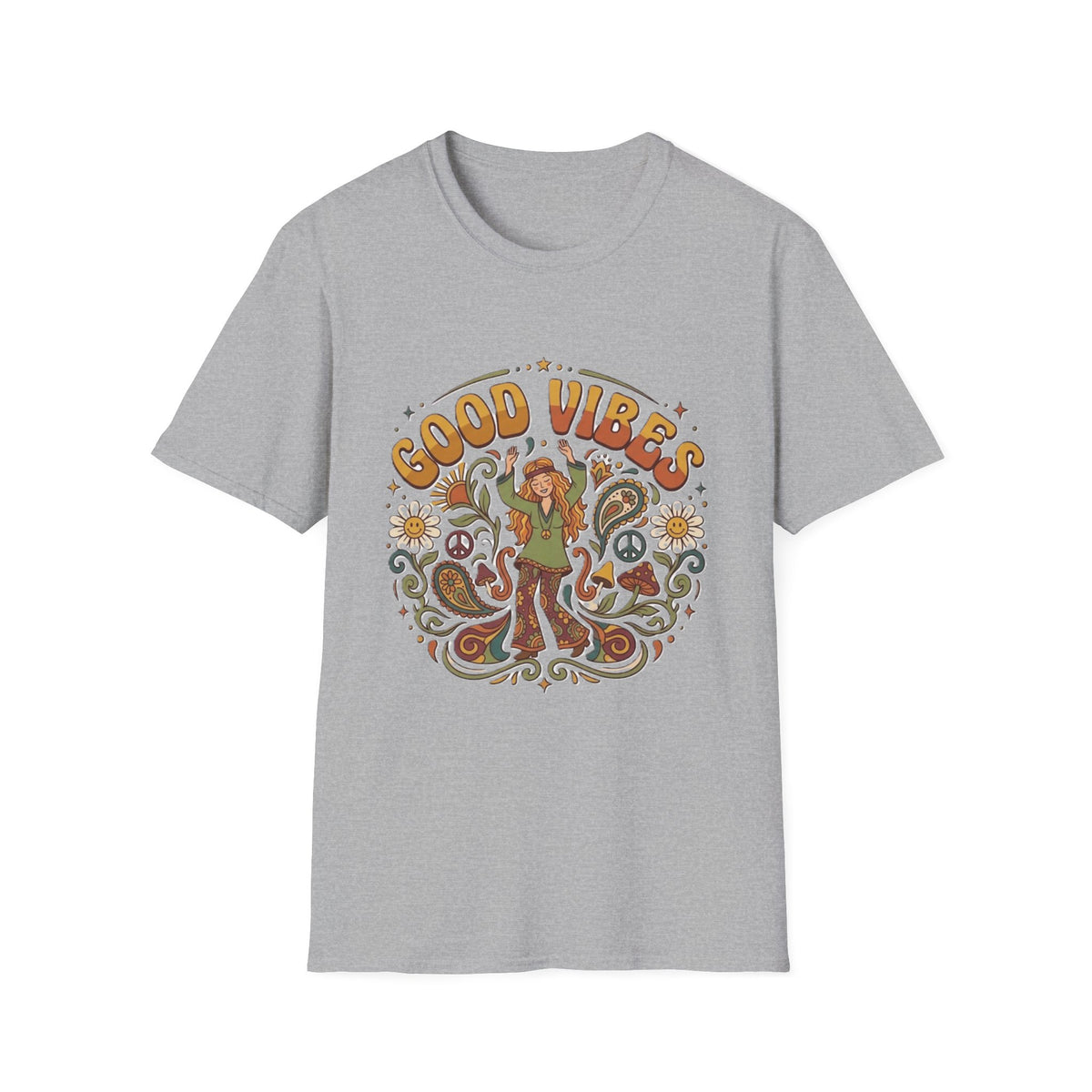 Good Vibes Hippie Flower Power T-Shirt | Retro 70s Peace Design