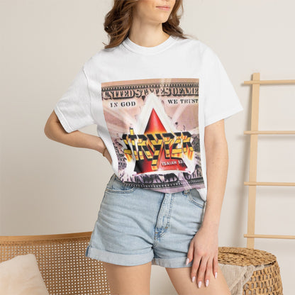 Stryper In God We Trust Album Artwork Graphic T-shirt | Retro Hard Rock Band Collage Tee