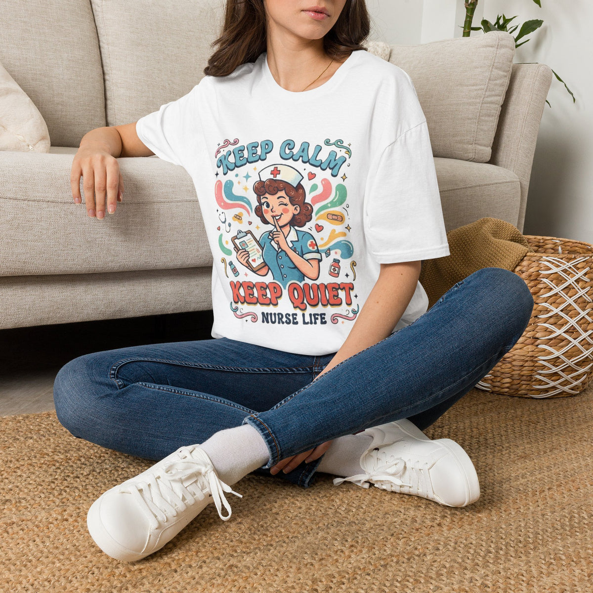 Keep Calm Keep Quiet Nurse Life T-Shirt | Nurse Illustration Tee