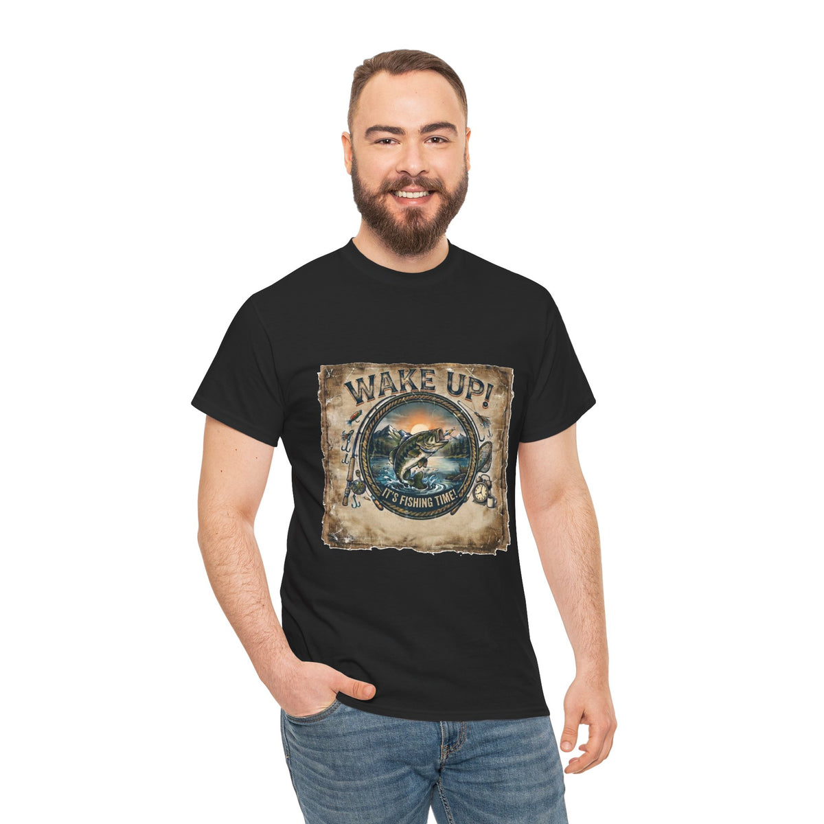 Wake Up Fishing Tee | Bass Fish Vintage Outdoors Shirt