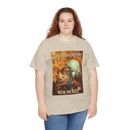 T-shirt avec affiche de grotte de Carlsbad Caverns, Nouveau-Mexique | Graphisme vintage de style pin-up de voyage
