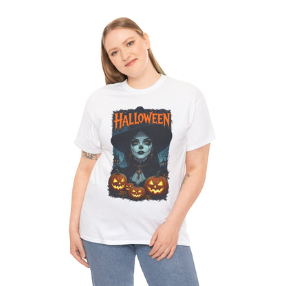 Camiseta de bruja con calabazas de Halloween | Camiseta de arte de calavera de Halloween