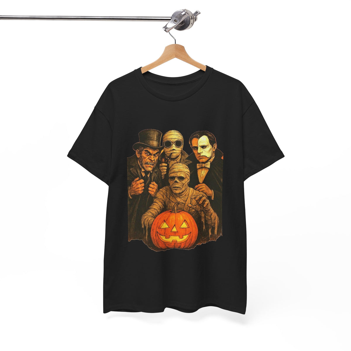 T-shirt Monstres classiques de l'horreur avec lanterne Jack-O'-Lantern | T-shirt équipe des monstres d'Halloween