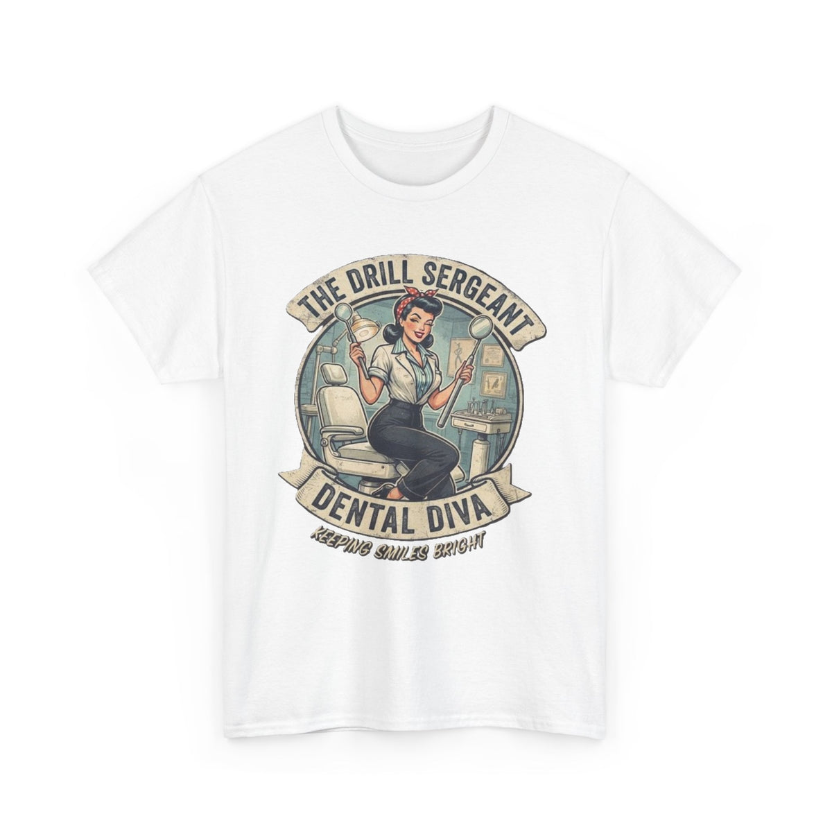 Drill Sergeant Dental Diva T-Shirt | Retro Pinup Dentist Graphic