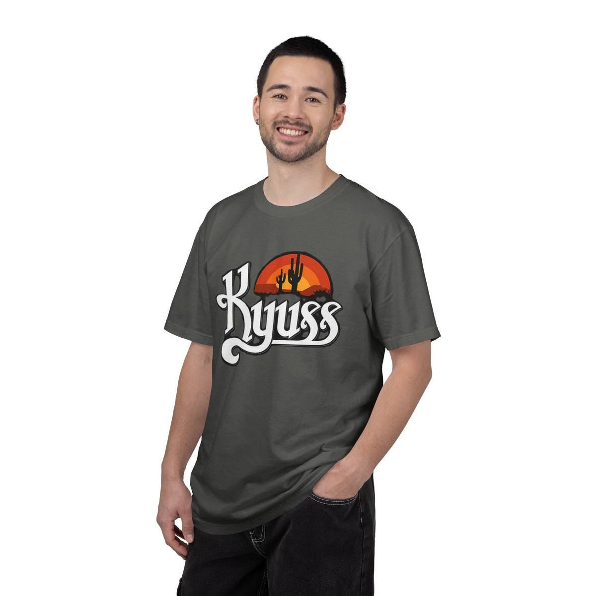 T-shirt Kyuss Desert Sunset Stoner Doom Desert Rock | Logo de groupe américain de Stoner Doom, silhouette de cactus