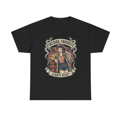 Fireside Favorite Pinup Firefighter Tee | Always Ready vintage badge