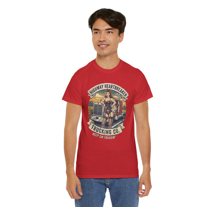 Highway Heartbreaker Trucking Co pinup girl T-Shirt | Trucker Rig Vintage Badge