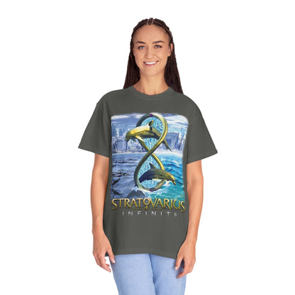 T-shirt Stratovarius Infinite avec logo dauphin | Illustration d'album de groupe de metal