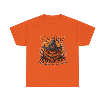 Jack-o'-Lantern Witch Hat Happy Halloween T-Shirt | Pumpkin Scary Mask Tee