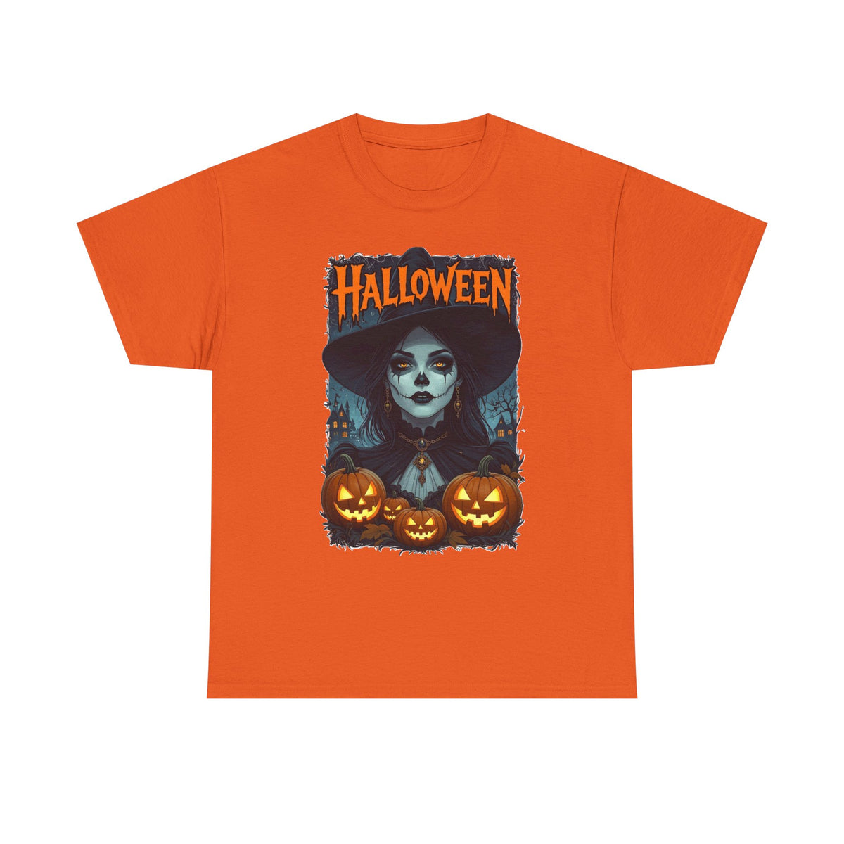 Camiseta de bruja con calabazas de Halloween | Camiseta de arte de calavera de Halloween