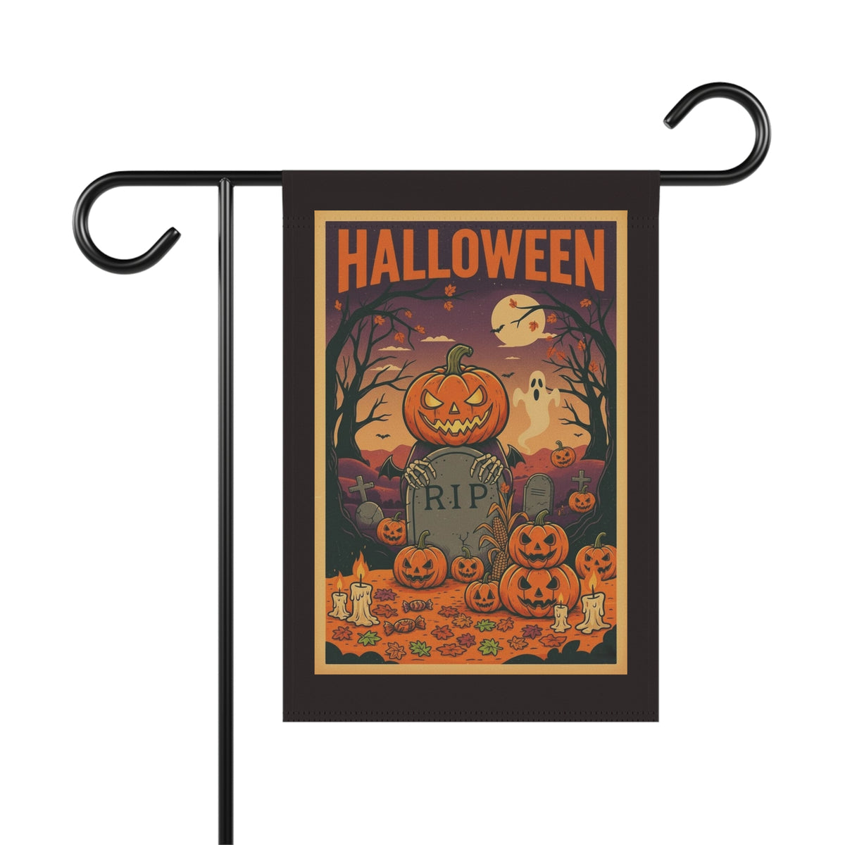 Vintage Pumpkin Graveyard Halloween Garden Banner | Outdoor Flag