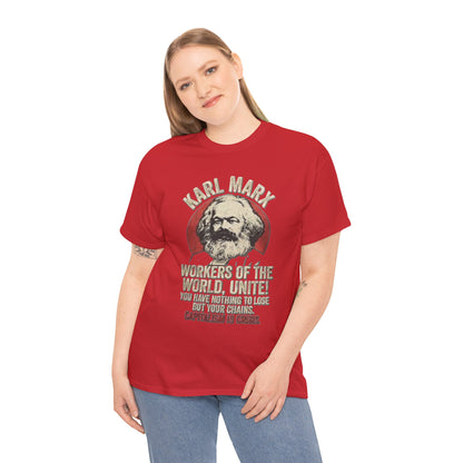 T-shirt avec portrait de Karl Marx et inscription « Prolétaires de tous les pays, unissez-vous » | T-shirt politique