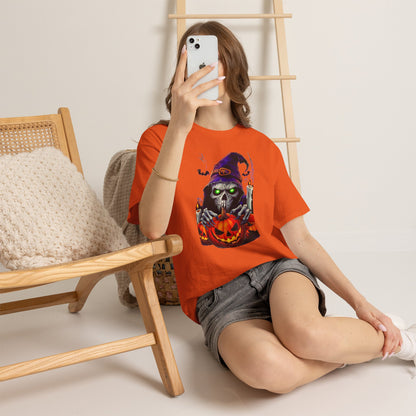 Grinning Skull Witch with Jack-O'-Lantern Tee | Halloween Skull Shirt