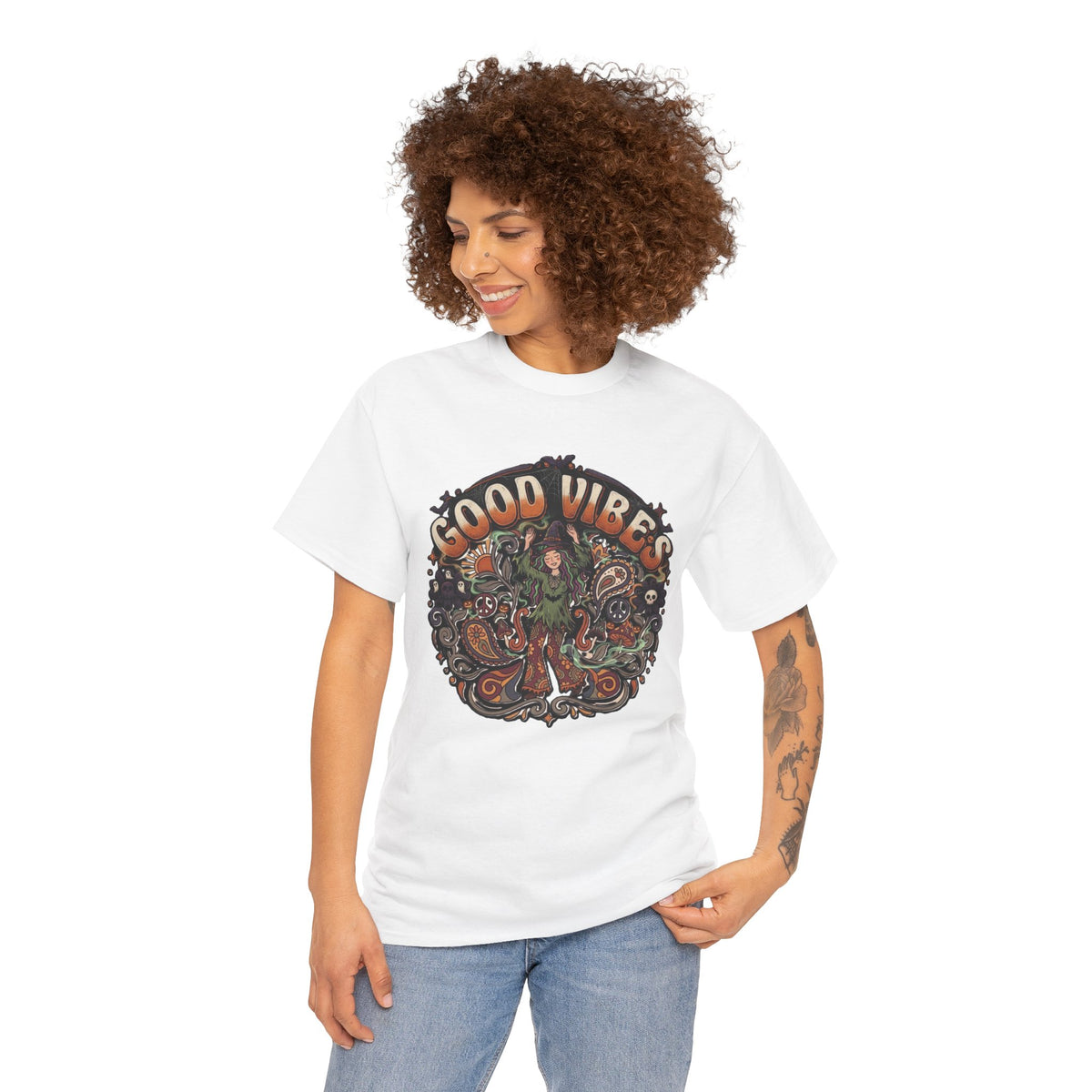 Good Vibes Halloween Tee | Psychedelic Floral Illustration