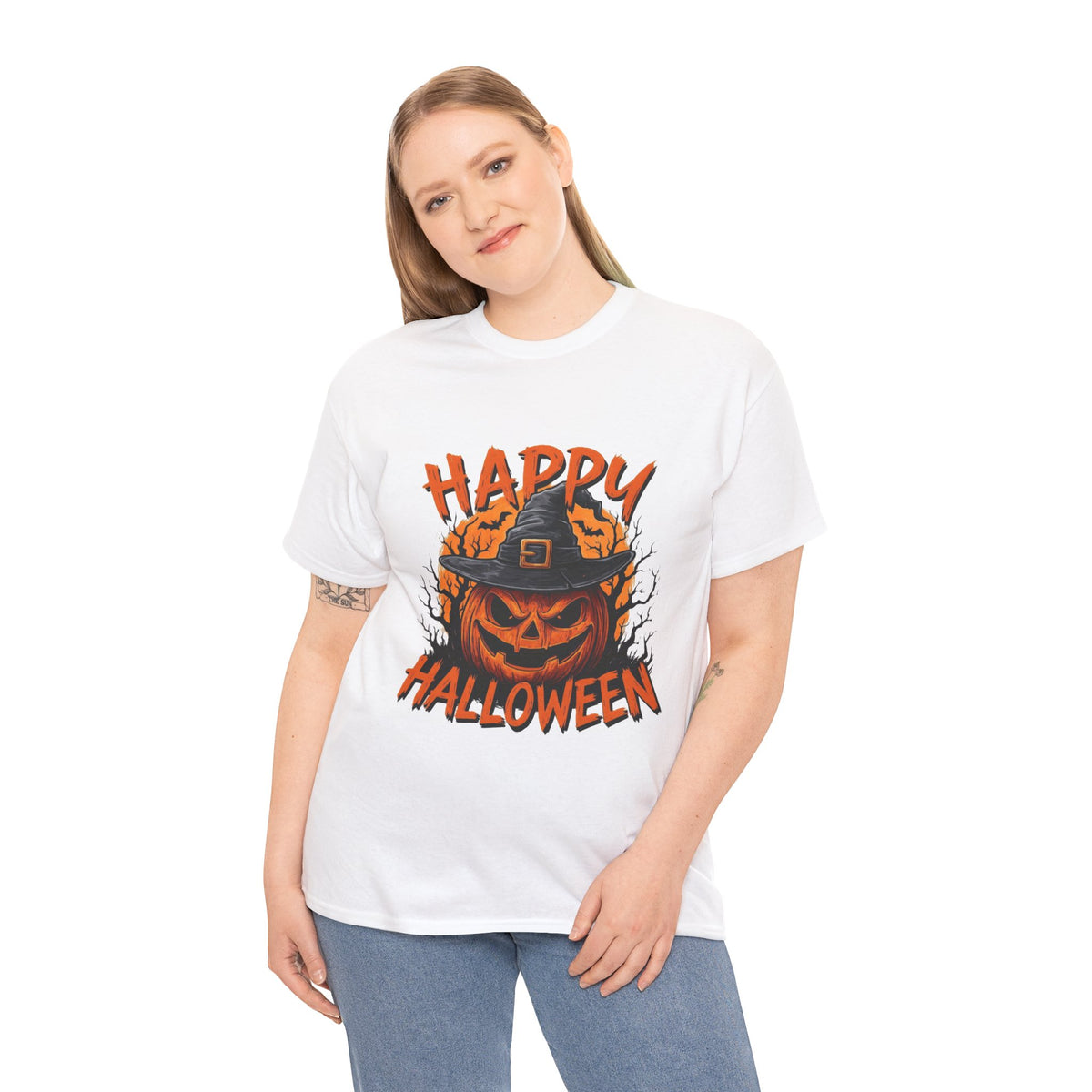 Jack-o'-Lantern Witch Hat Happy Halloween T-Shirt | Pumpkin Scary Mask Tee